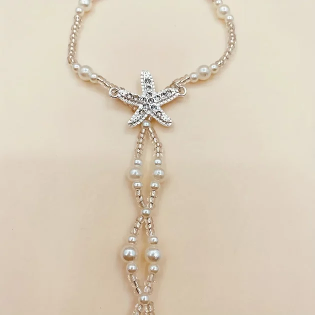 Faux Pearls Bohemian Anklet with Silver Plate