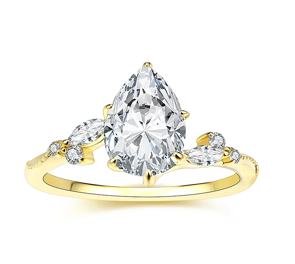 Elegant Tear Drop Shape Moissanite Ring in Sterling Silver