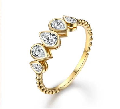 Elegant Tear Drop Cut Moissanite Ring in Pure Gold