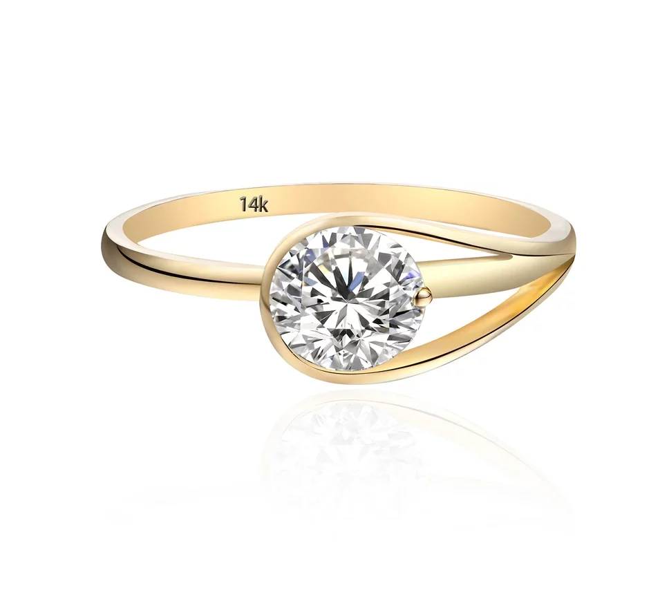 Sophisticated-Brilliant-Cut-Moissanite-Ring-in-Pure-Gold Sophisticated Brilliant Cut Moissanite Ring in Pure Gold